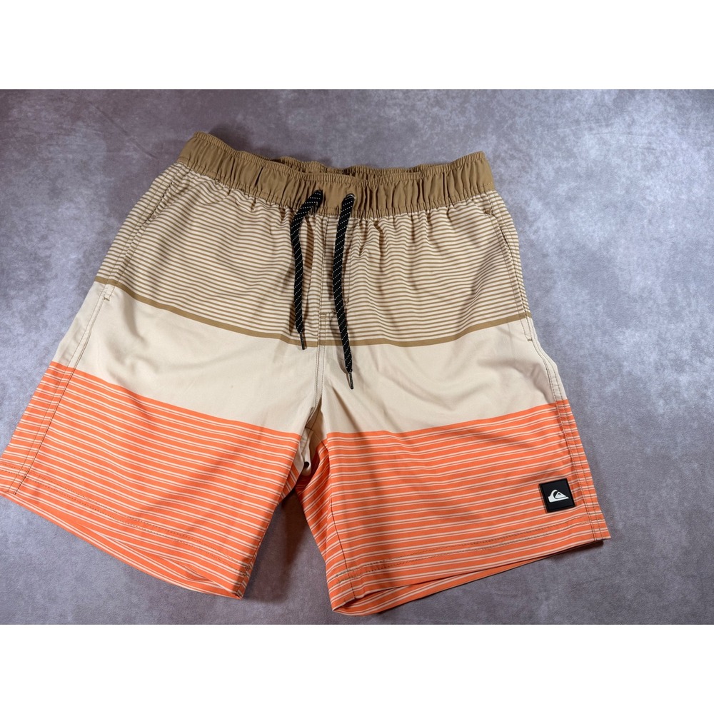 Quiksilver Mens Striped Swim Trunks Orange Tan Board Shorts Size S
